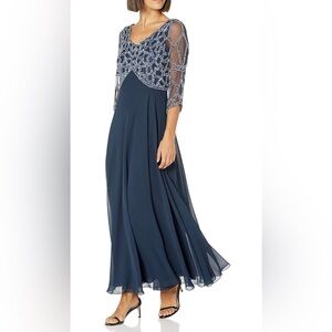 J Kara Navy Long Sleeve Dress with Silver Embellishments